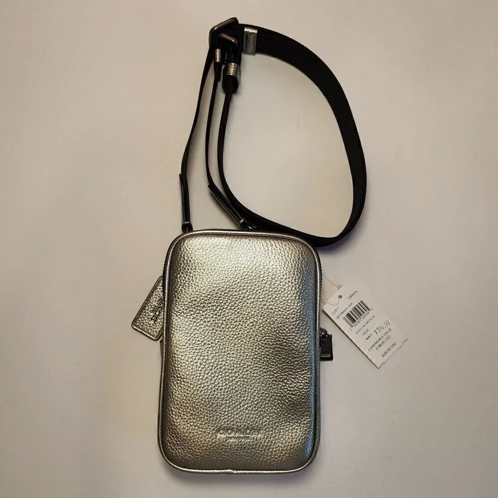 NWT Coach CO917 Aden Crossbody in Foil Metallic Refined Pebble Leather Silver